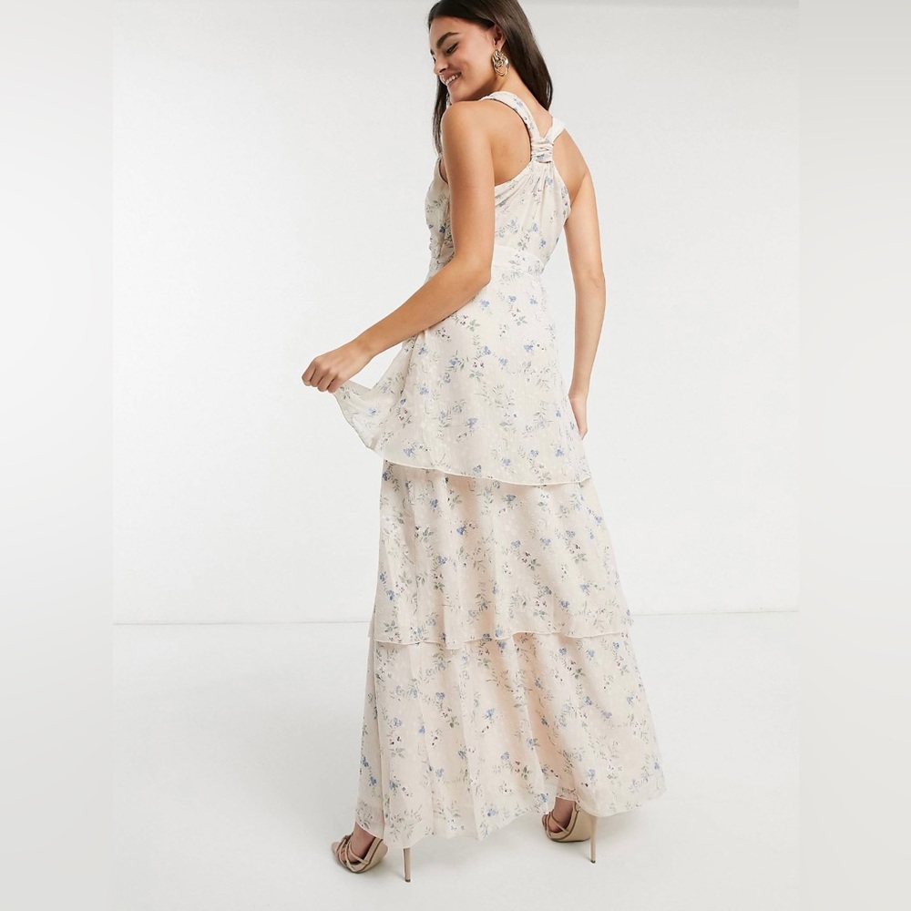 Y.A.S midi dress with tiering and racer back knot detail in floral print